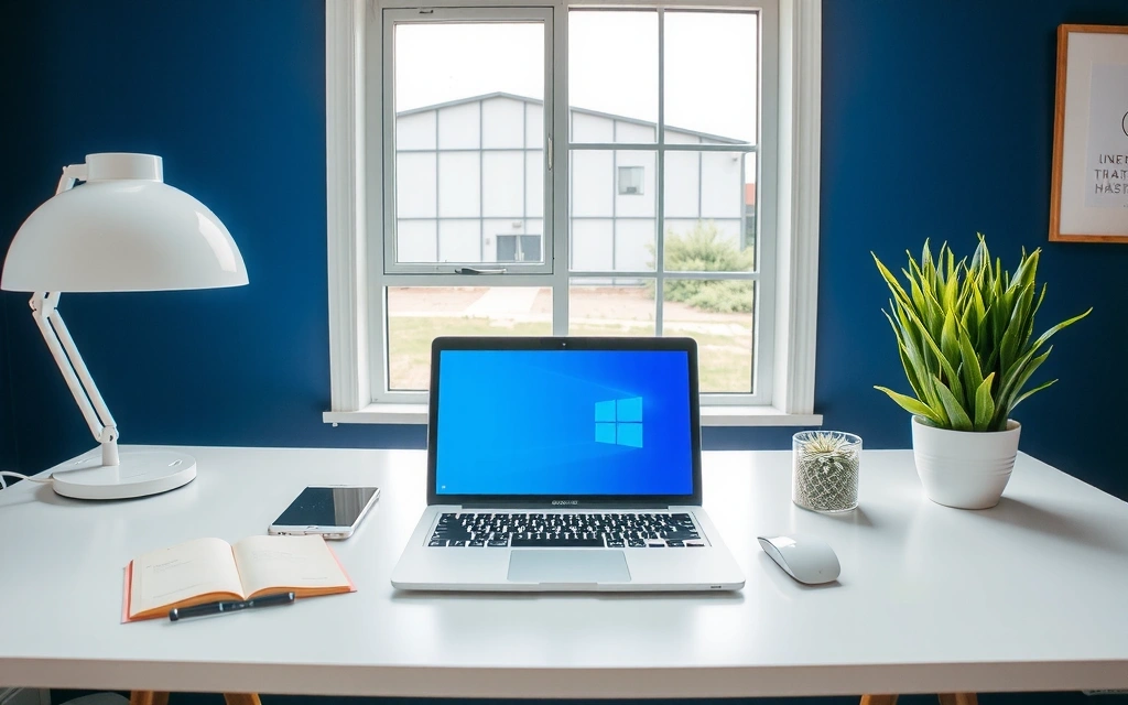 Un birou curat și organizat cu lumina naturală