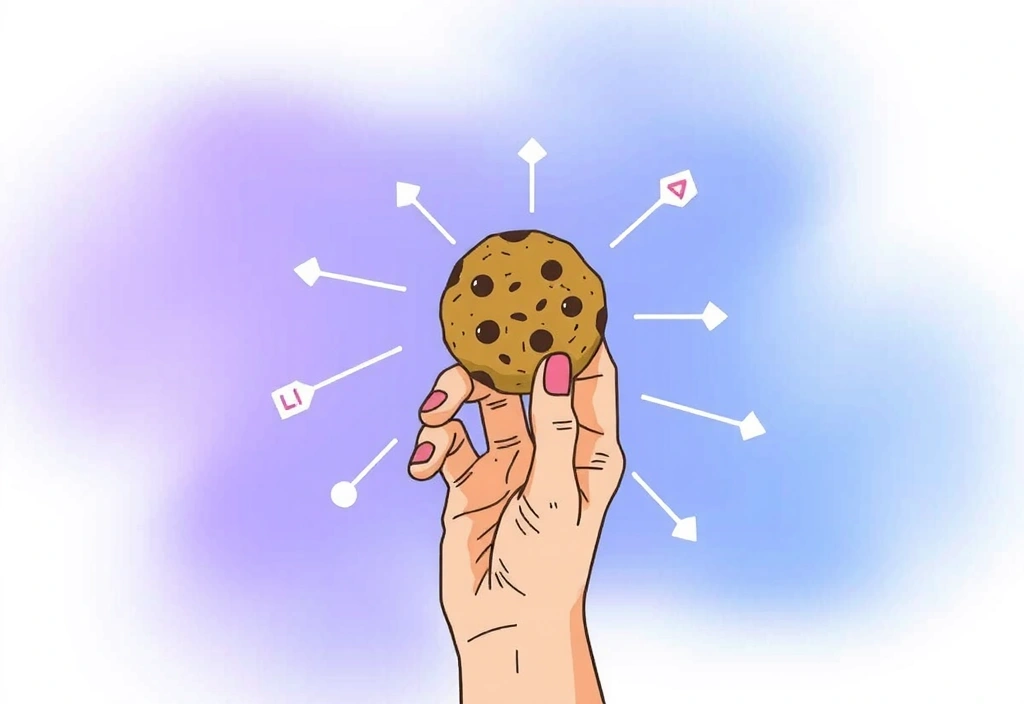 Ilustrație cu o mână care ține un cookie digital