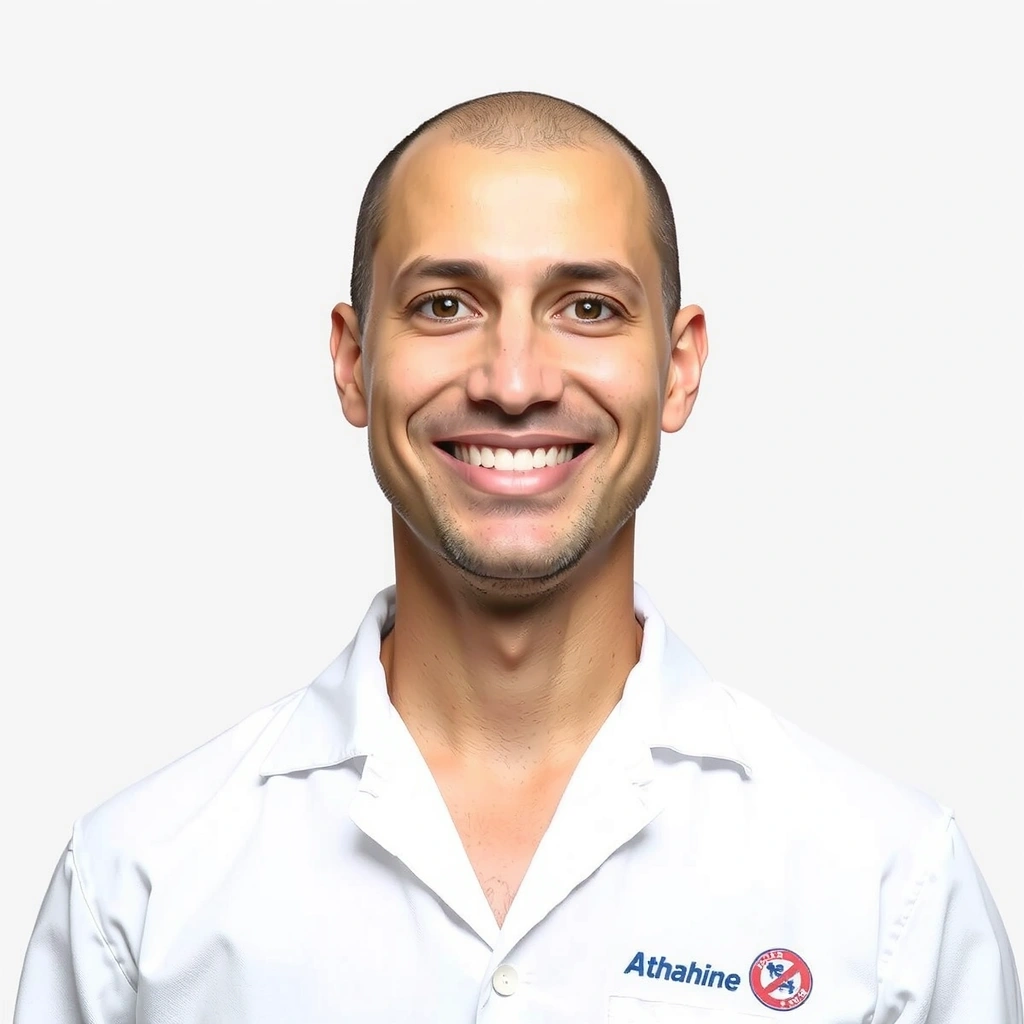 Portretul unui lider de echipă zâmbitor și profesionist, îmbrăcat în uniformă curată.