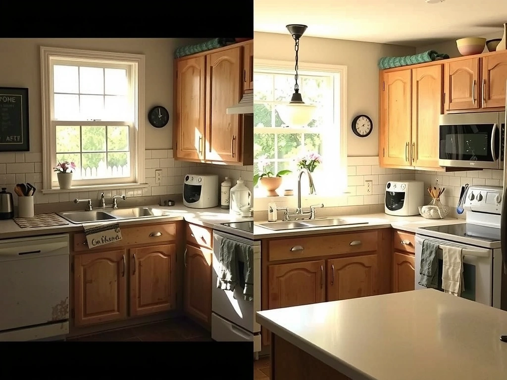 Bucătărie rezidențială înainte și după curățenie profesională