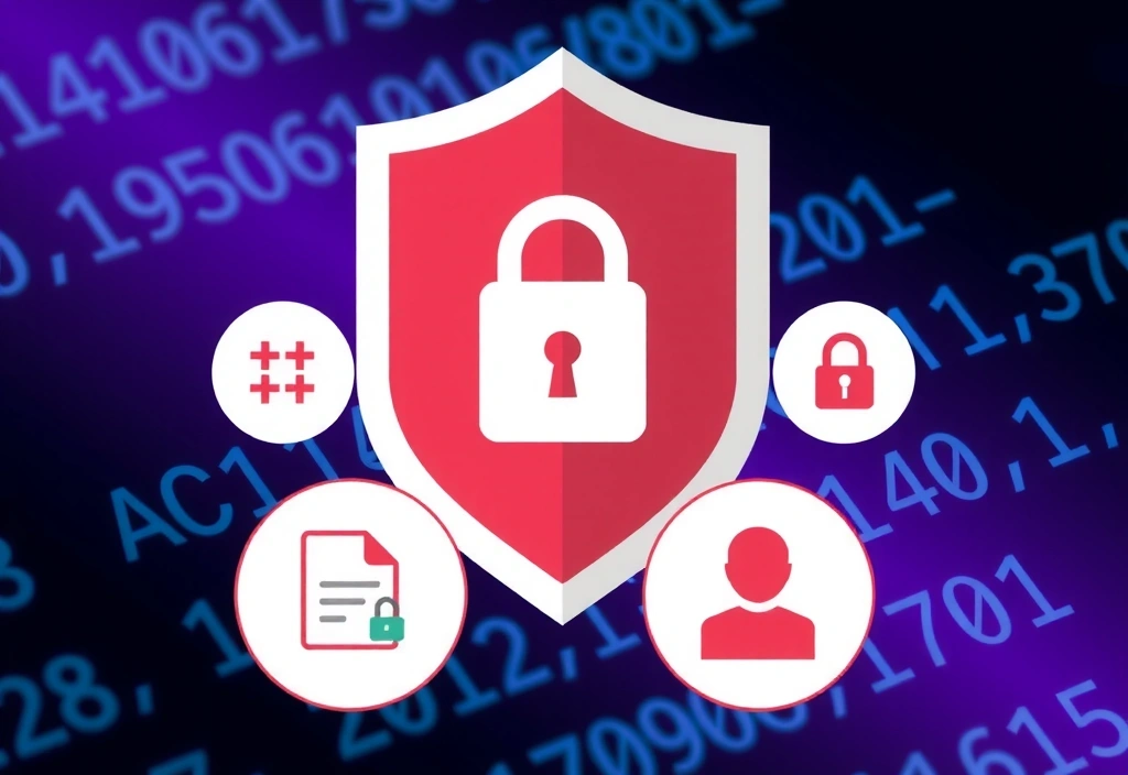 Ilustrație cu simboluri de confidențialitate și securitate a datelor