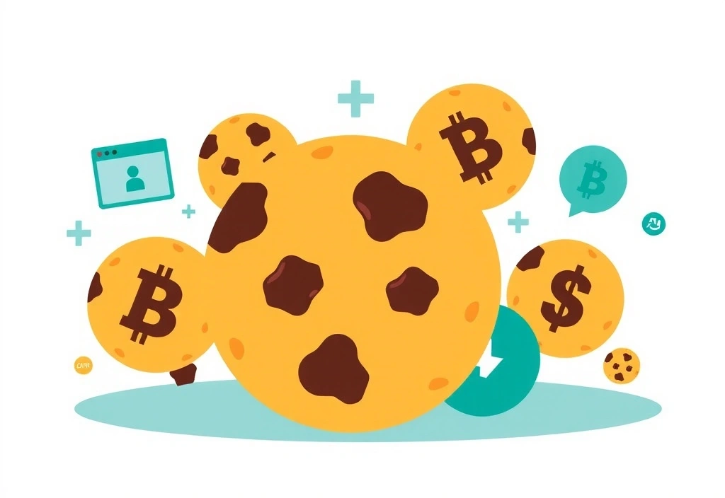 Ilustrație cu simboluri de cookie-uri și date web