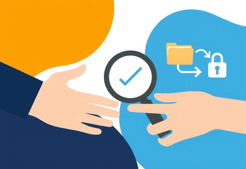 Ilustrație abstractă cu simboluri de permisiuni și control al datelor