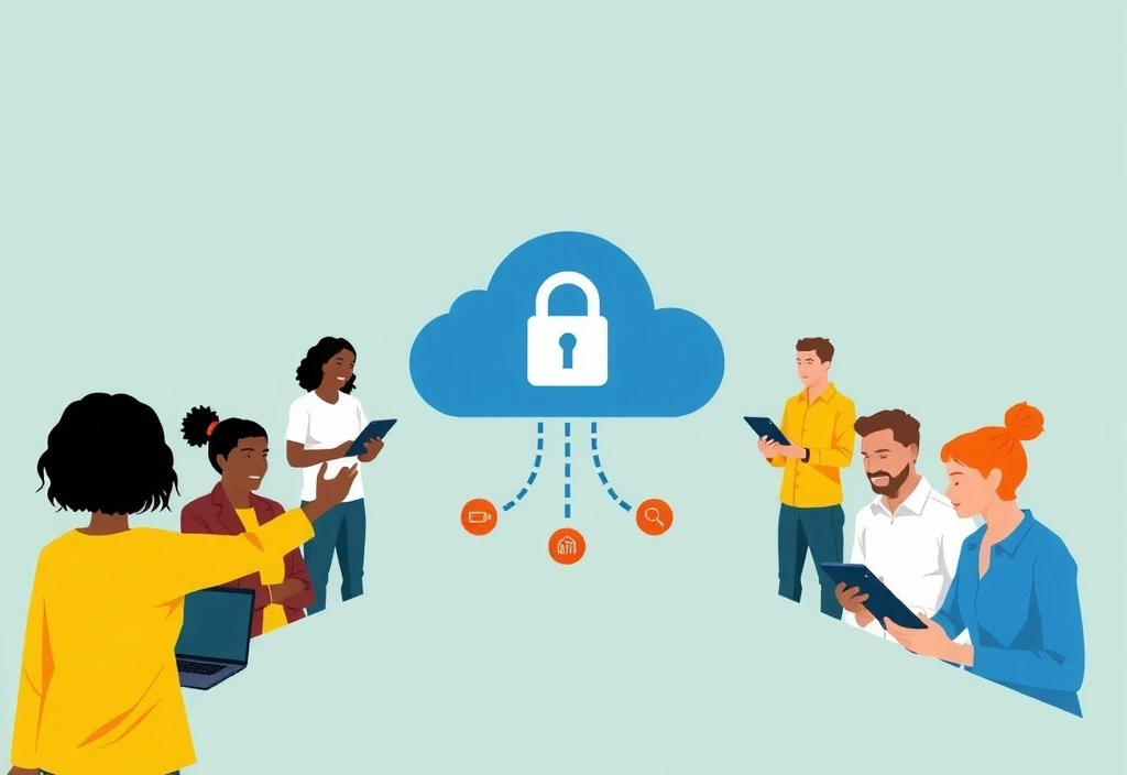 Oameni care interacționează cu tehnologia în siguranță