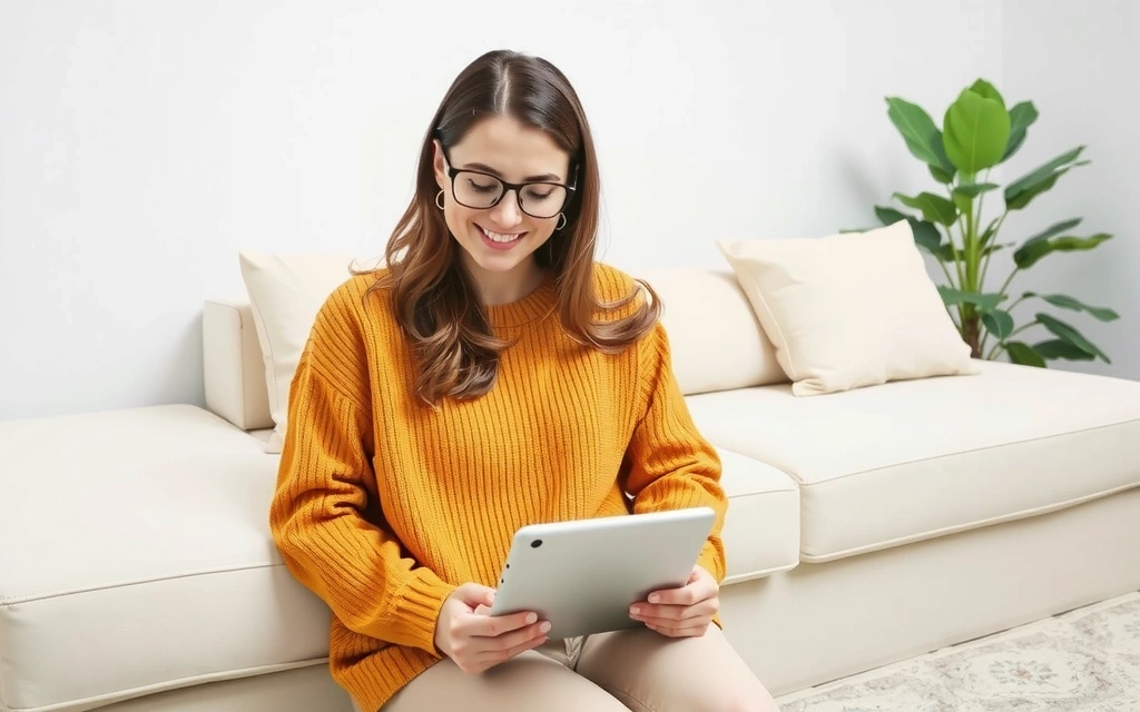 Femeie citind un blog despre sfaturi de curățenie pe o tabletă